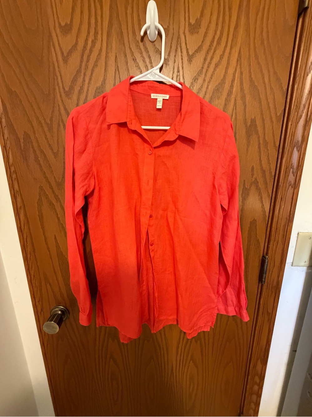 Eileen Fisher Coral 100% linen Button-Down Shirt